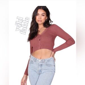 ♥️ Wild Fable Ribbed Cropped Button-Up Cardigan - Mauve NWT Size XL